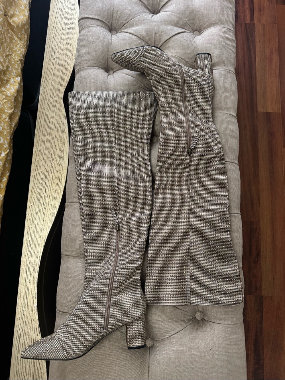 Kurt Geiger Beige Tweed Over-the-Knee Boots